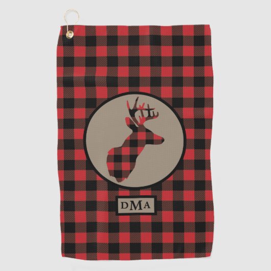 Buffalo Plaid Deer Monogram Golfhanddoek (Voorkant)