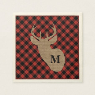 Buffalo Plaid en Burlap Monogram Herten Servetten