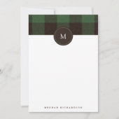 Buffalo Plaid en Monogram | Groene Briefpapier Notitiekaartje (Voorkant)