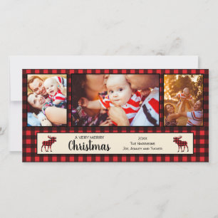 Buffalo Plaid en Moose Kerstkaart