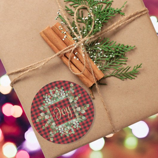 Buffalo Plaid Eucalyptus Aangepaste Naam Bericht Ronde Sticker