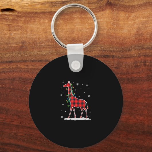 Buffalo Plaid Family Matching Giraffe Christmas Pa Sleutelhanger (Voorkant)