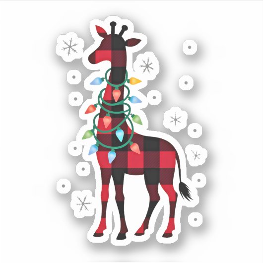 Buffalo Plaid Family Matching Giraffe Christmas Pa Sticker (Voorkant)