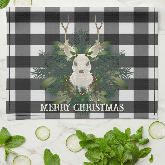 Buffalo Plaid Feestelijke Rendier Kerstvakantie Theedoek (Gevouwen)