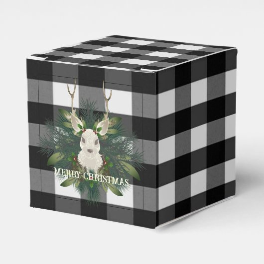 Buffalo Plaid Feestelijke Rendieren Kerstmis Bedankdoosjes (Voorkant Zijde)