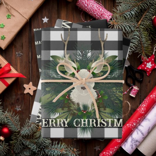 Buffalo Plaid Feestelijke Rendieren Kerstmis Inpakpapier Vel