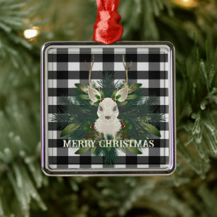 Buffalo Plaid Feestelijke Rendieren Kerstmis Metalen Ornament