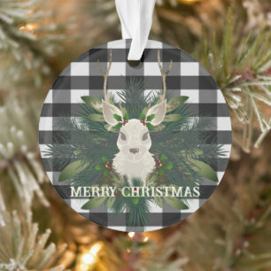 Buffalo Plaid Feestelijke Rendieren Kerstmis Ornament
