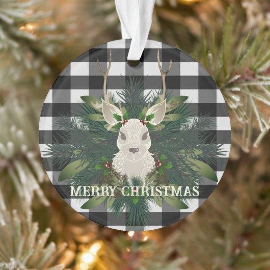 Buffalo Plaid Feestelijke Rendieren Kerstmis Ornament (Boom)