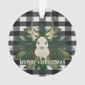 Buffalo Plaid Feestelijke Rendieren Kerstmis Ornament (voorkant)