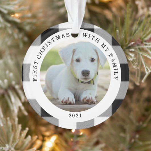 Buffalo Plaid First Christmas Photo ornament (Arbre)