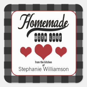Buffalo Plaid Food Gift Harten zelfgemaakt met lie Vierkante Sticker