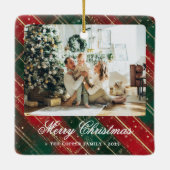 Buffalo Plaid Foto Kerst Keramisch Ornament (Achterkant)