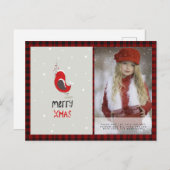 Buffalo Plaid Foto Kerstmis Nieuwjaar Folkart Rode Briefkaart (Voorkant / Achterkant)