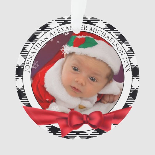 Buffalo Plaid Foto Kerstmis Ornament (voorkant)