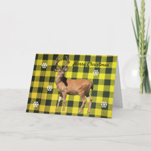 Buffalo Plaid Gele Bosherten Kerstkaart Feestdagen Kaart