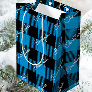 Buffalo Plaid Gepersonaliseerde Naam Script Blauw Medium Cadeauzakje