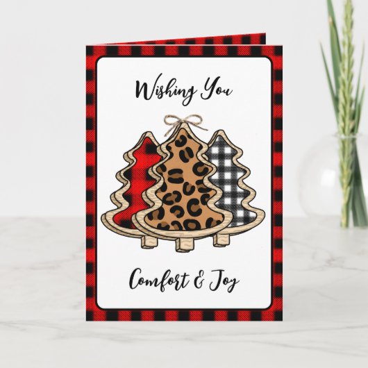 Buffalo Plaid, Gingham en Luipaardprint Kerstmis Kaart (Voorkant)