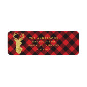 Buffalo Plaid Gold Deer Head Étiquette de adresse  (Devant)