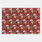 Buffalo Plaid & Grappig Gezicht Foto Kerstman Kers Inpakpapier Vel (Voorkant 2)