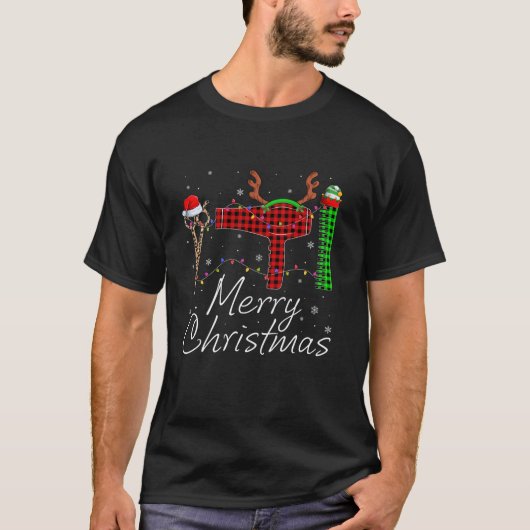 Buffalo Plaid Haarstylist Tools Barber Merry Chris T-shirt (Voorkant)
