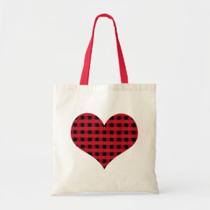 Buffalo plaid hart tote bag