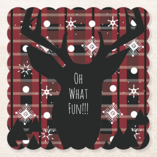 Buffalo Plaid Herten Sneeuwvlokken Kerstfeest Kartonnen Onderzetters