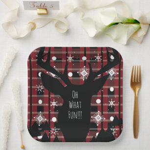 Buffalo Plaid Herten Sneeuwvlokken Kerstfeest Papieren Bordje