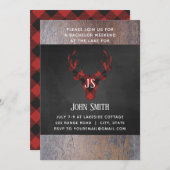 Buffalo Plaid Hertenhoofd Monogram Verlovingsfeest Kaart (Voorkant / Achterkant)