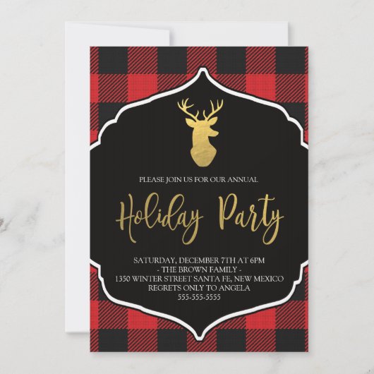 Buffalo Plaid Holiday Party Invitation (Devant)