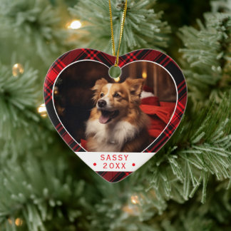 Buffalo Plaid Hond Liefhebber Foto Hart Ornament