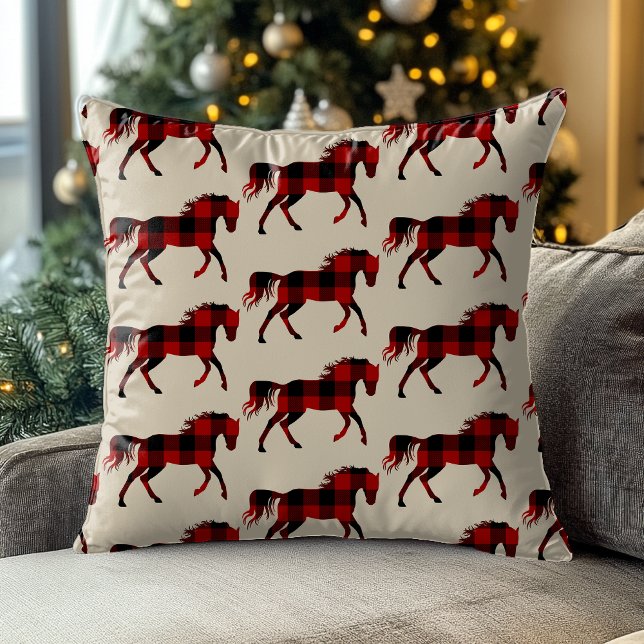 Buffalo Plaid Horse Zuidwest Western Gingham Kussen (Creator heeft geüpload)