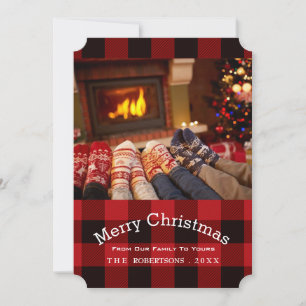 Buffalo plaid houthakker Land Kerstfoto Feestdagenkaart