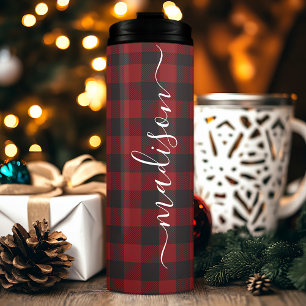 Buffalo Plaid Houthakker Onderschrift Script Naam Thermosbeker