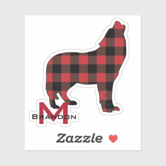 Buffalo Plaid Howling Wolf Monogram Sticker (Vel)