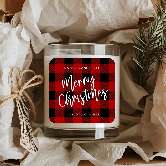 Buffalo Plaid Joyeux Noël bougie Étiquette