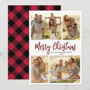 Buffalo Plaid Kalligrafie 4 Multi Photo Christmas Feestdagenkaart