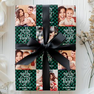 Buffalo Plaid Kerst Foto Merry And Bright Cadeaupapier