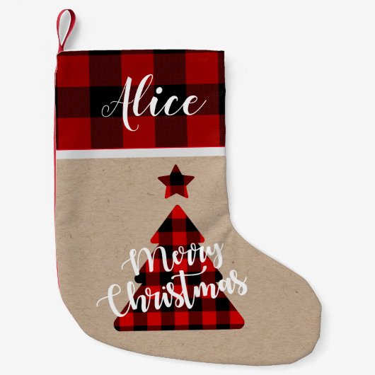 Buffalo plaid kerstboom monogram Stocking Kleine Kerstsok (Voorkant)