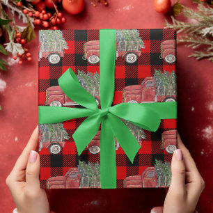 Buffalo Plaid Kersttruck Rustiek Landelijk Cadeaupapier