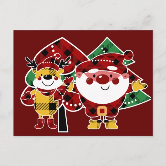 Buffalo Plaid Kerstvakantie Briefkaart (Voorkant)