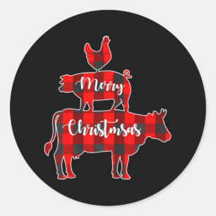 Buffalo Plaid Koe Varken Boerderij Dier Ronde Sticker