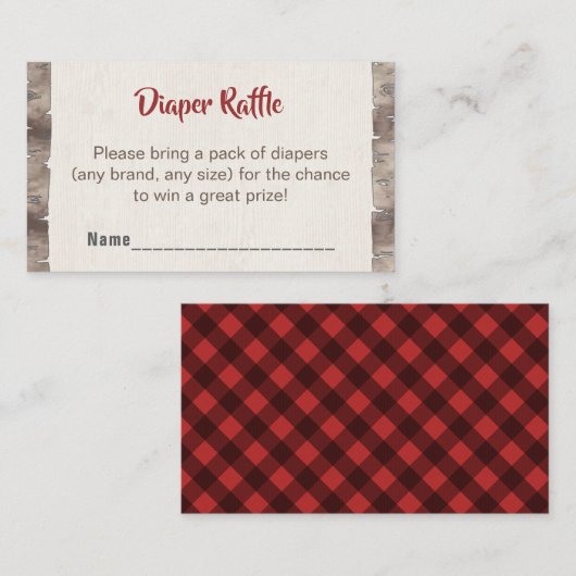 Buffalo Plaid Luier Raffle Rustiek Baby shower Enc Informatiekaartje (Voorkant / Achterkant)