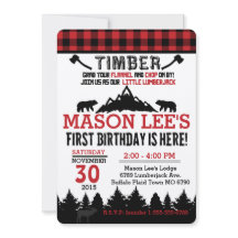 Buffalo Plaid Lumberjack Eerste Verjaardag Uitnodi