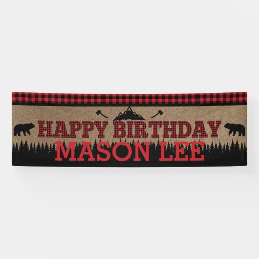 Buffalo Plaid Lumberjack Gelukkige Verjaardagsbann Spandoek (Horizontaal)
