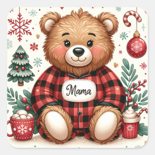 Buffalo Plaid Mama Beer Kerst Vierkante Sticker