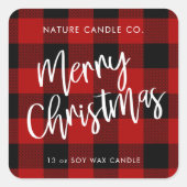 Buffalo Plaid Merry Christmas Candle Label (Voorkant)