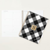 Buffalo Plaid Monogramme Nom du script Noir Blanc (Devant avec enveloppe)