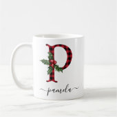 Buffalo Plaid P Monogram Christmas Coffee Mug (Gauche)