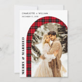 Buffalo Plaid Passen getrouwd Vrolijk en getrouwd  Feestdagenkaart (Voorkant)